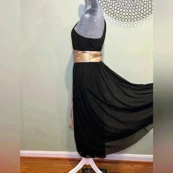 Banana Republic- Black one shoulder layered dress with gold belt - Size 12 - Picture 6 of 7